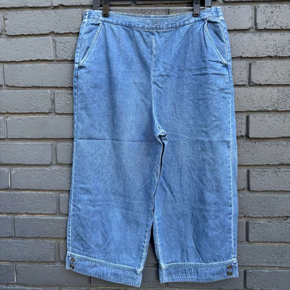 VTG Breckenridge Capri Blue Denim Cropped Jean Pull on Elastic Waist 32-38 Women
